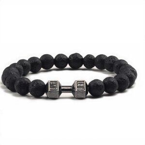 Elastic Beaded Dumbbell Bracelet for Men Women Gym Workout Motivation